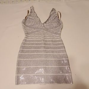 Herve leger dress white and black sequin